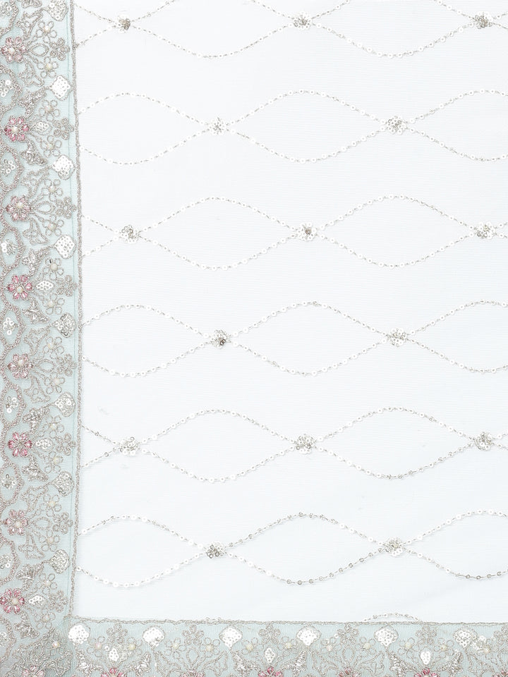 Beige net heavy embroidered three piece ghagra set