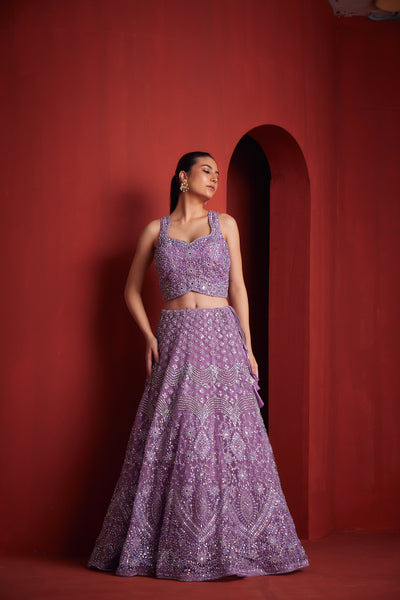 NEERU'S  WOMENS LILAC COLOUR GHAGRA SET