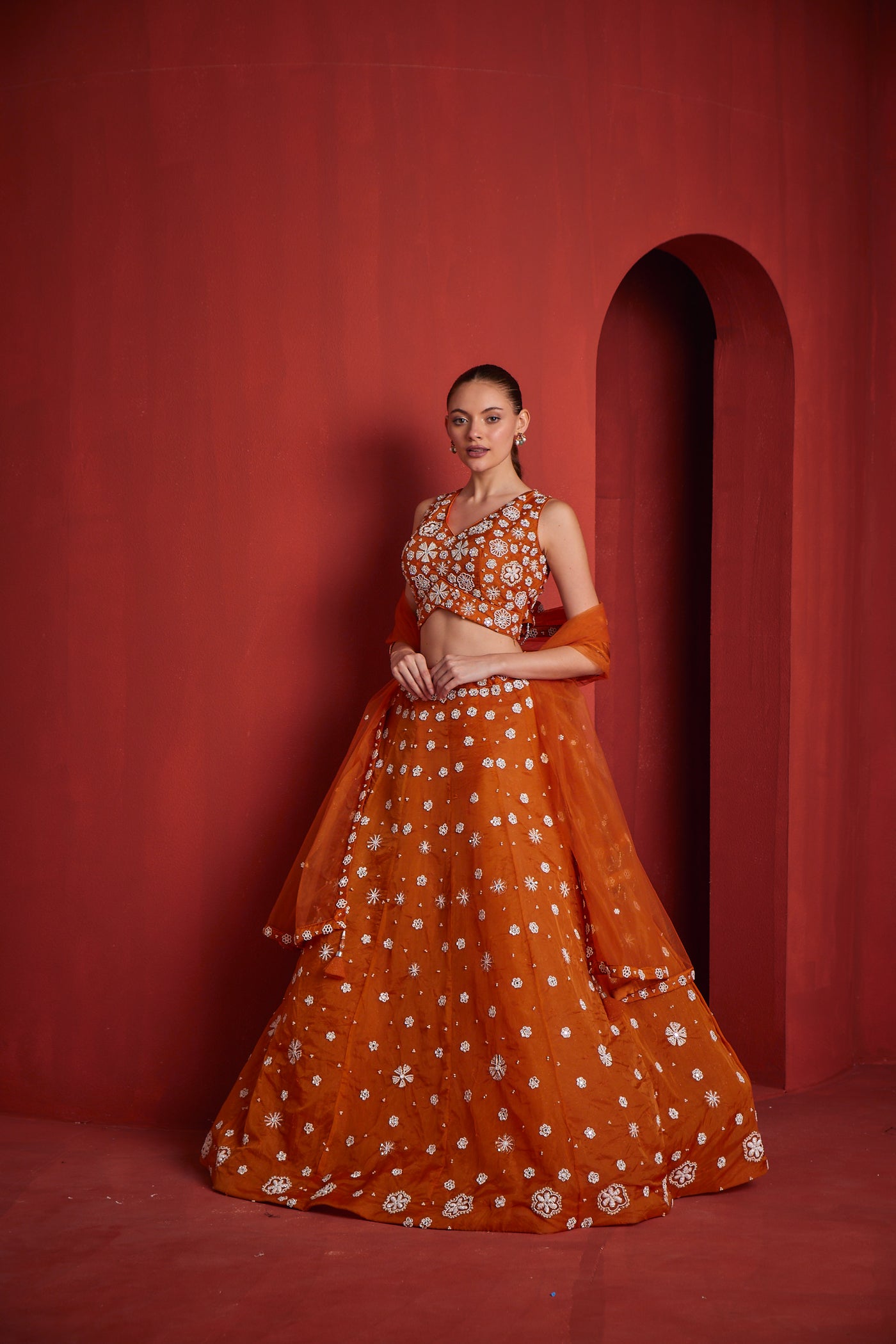 NEERU'S WOMENS MUSTARD COLOR GEORGETTE FABRIC GHAGRA SET