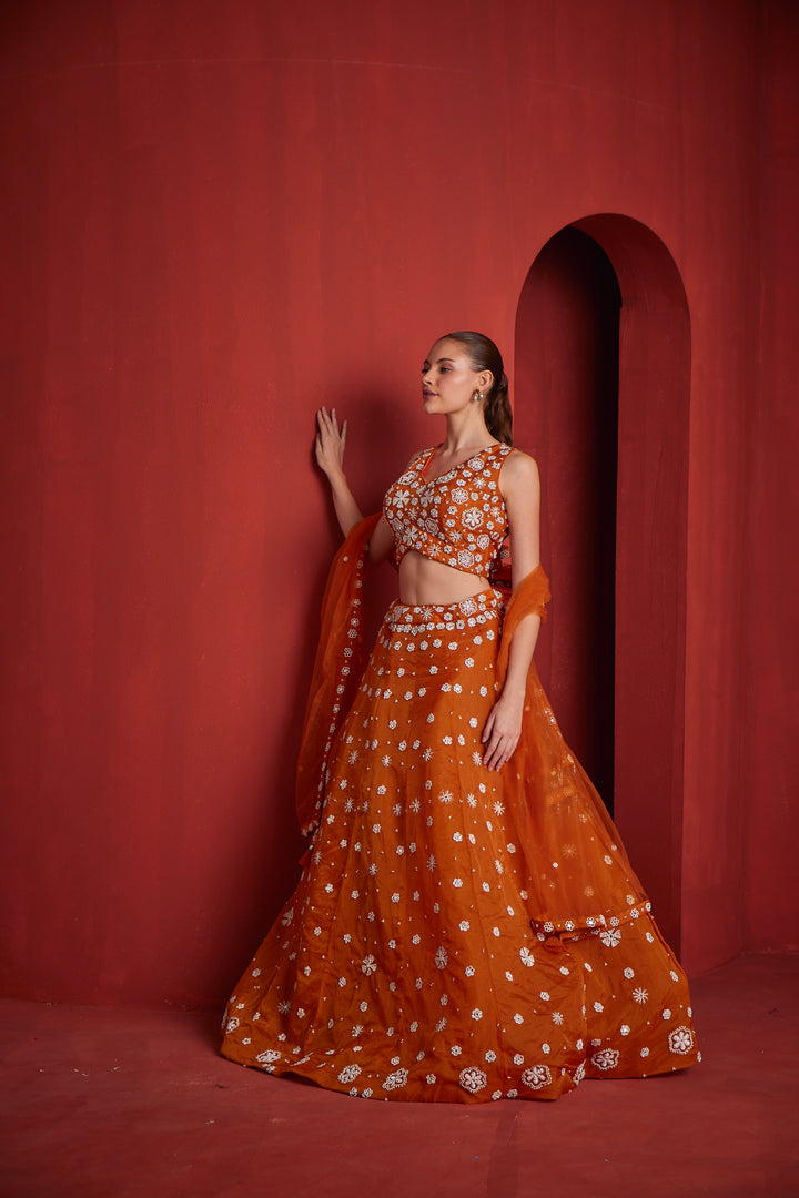 Neerus Womens Mustard Color Georgette Fabric Ghagra Set