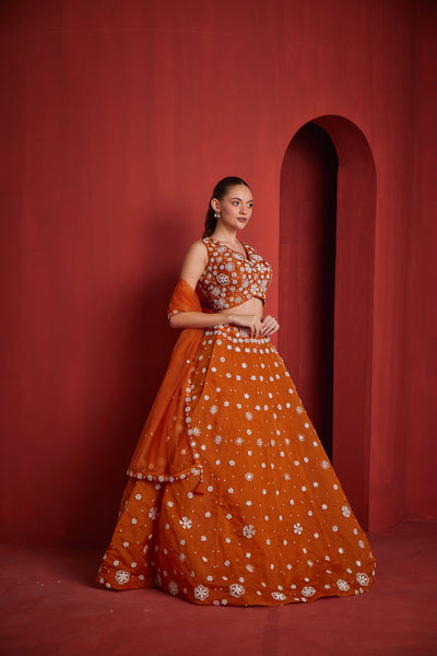 NEERU'S WOMENS MUSTARD COLOR GEORGETTE FABRIC GHAGRA SET