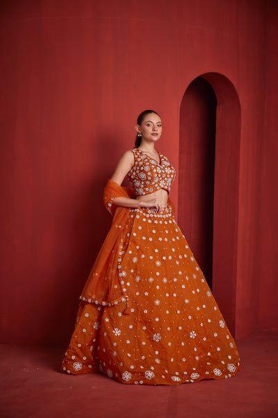 Neeru'S Womens Mustard Color Georgette Fabric Ghagra Set