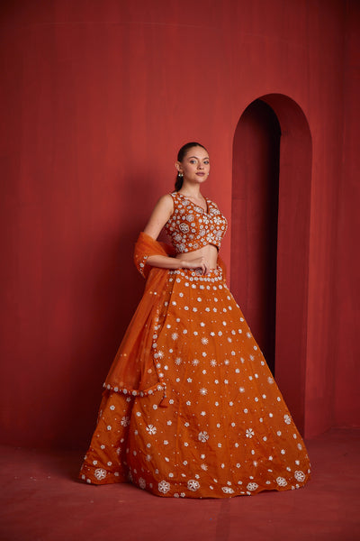 NEERU'S WOMENS MUSTARD COLOR GEORGETTE FABRIC GHAGRA SET