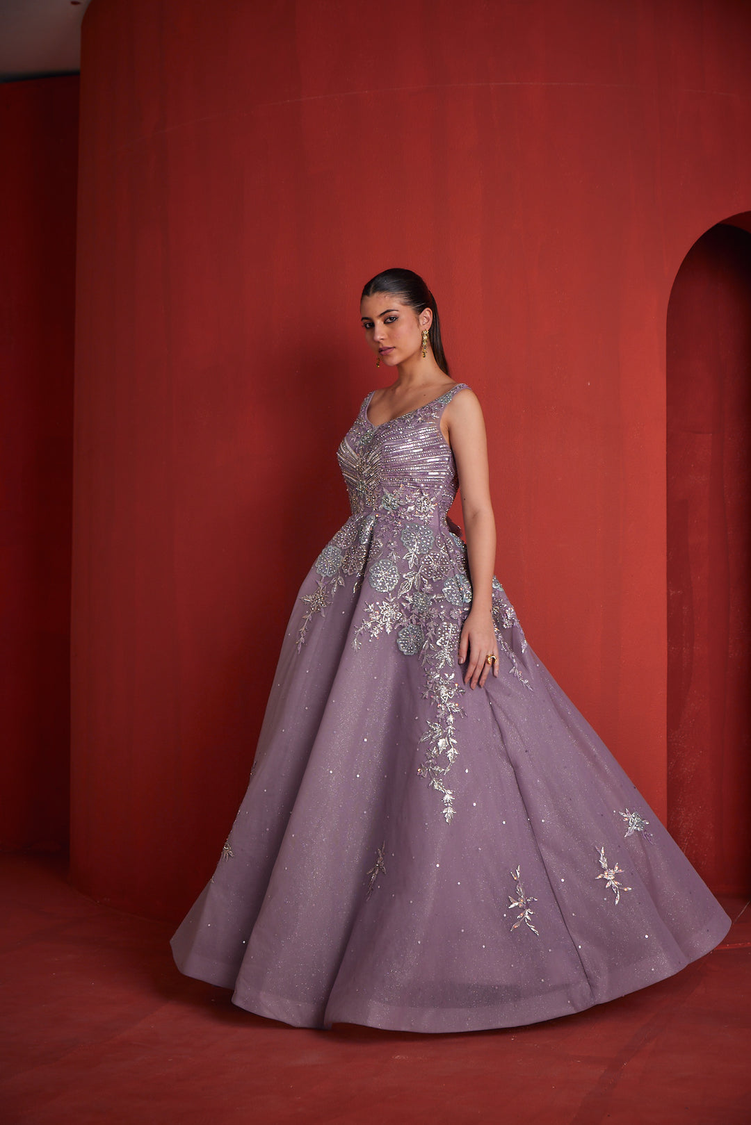 Neerus Purple Solid Embellished Georgette Flared Gown for Party Women Neerus India Neerus Purple Solid Embellished Georgette Flared Gown for Party Women Neerus India