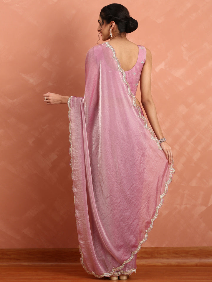 Onion pink Jimmy tissue saree with stones & cut Dana embroidery