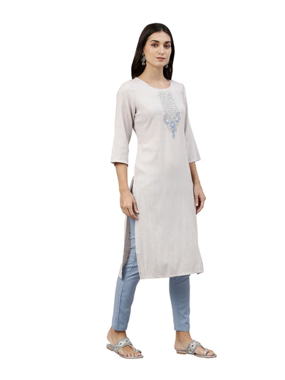 Neerus Women Grey  Blue Floral Embroidered Kurta