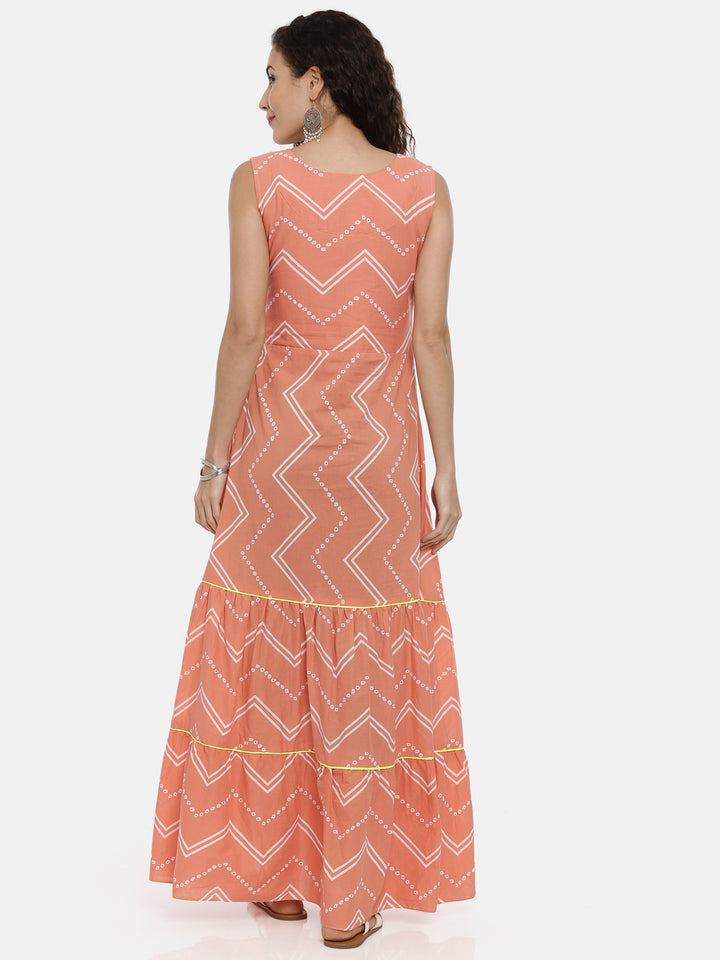 Neerus Pink printed anarkali kurta chevron - side view