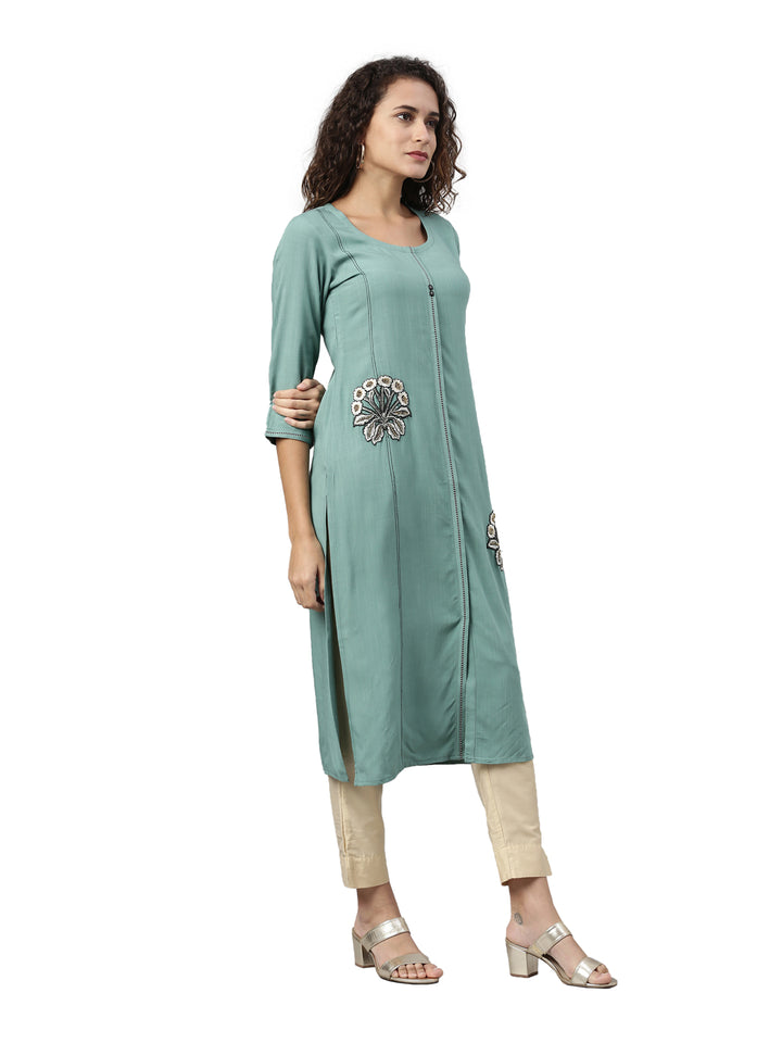 Neerus Women Turquoise Blue Solid Kurta