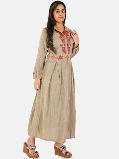 Neerus Women Beige Yoke Design A-Line Kurta