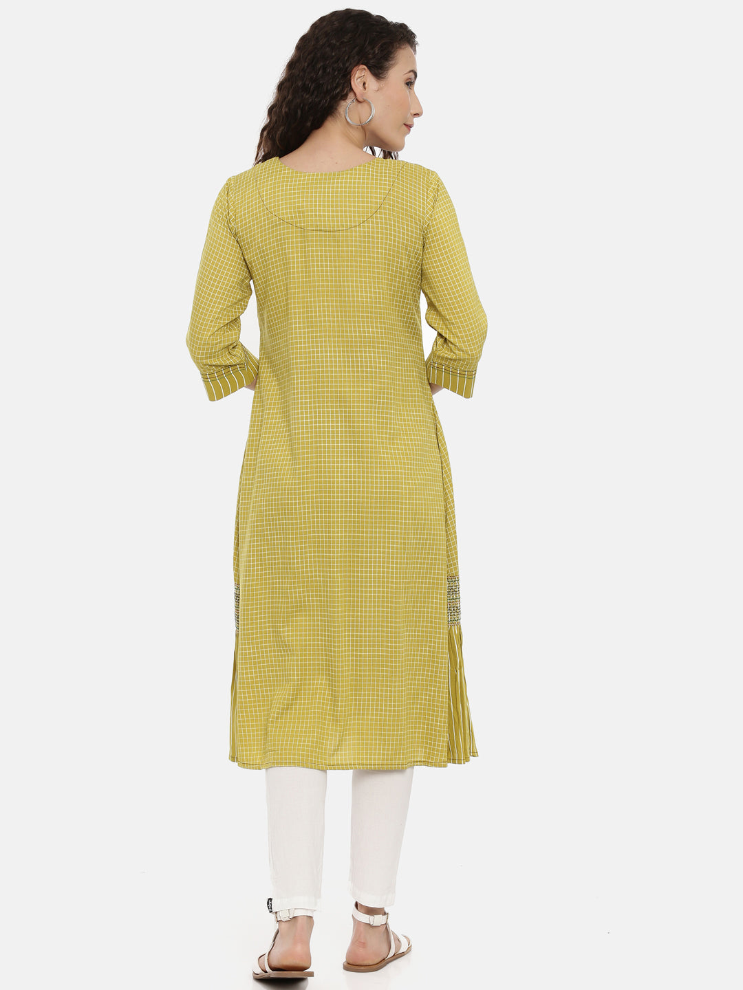 Neerus Women Lime Green White Checked A-Line Kurta