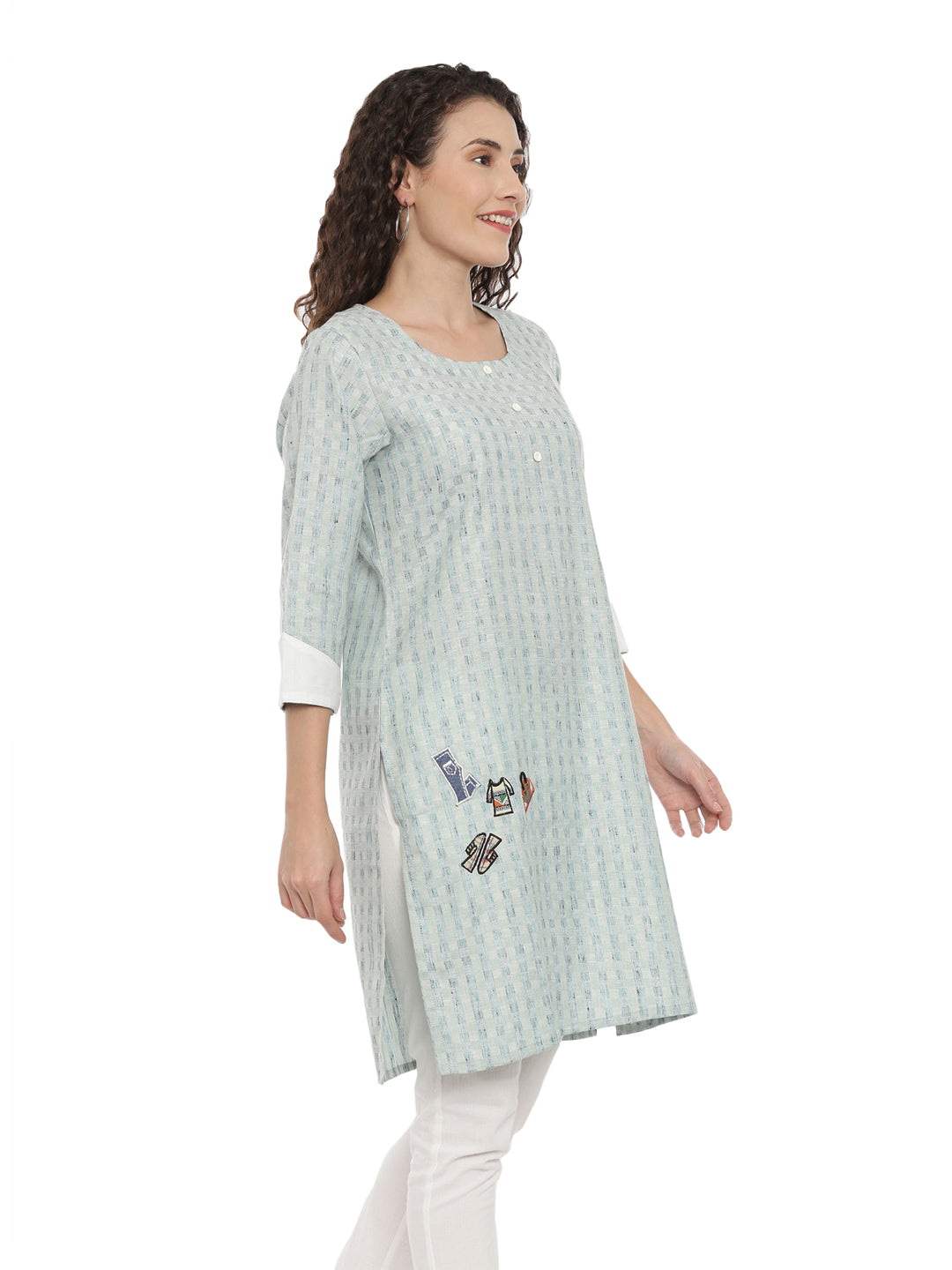 Neerus Green cotton printed straight kurta - back view