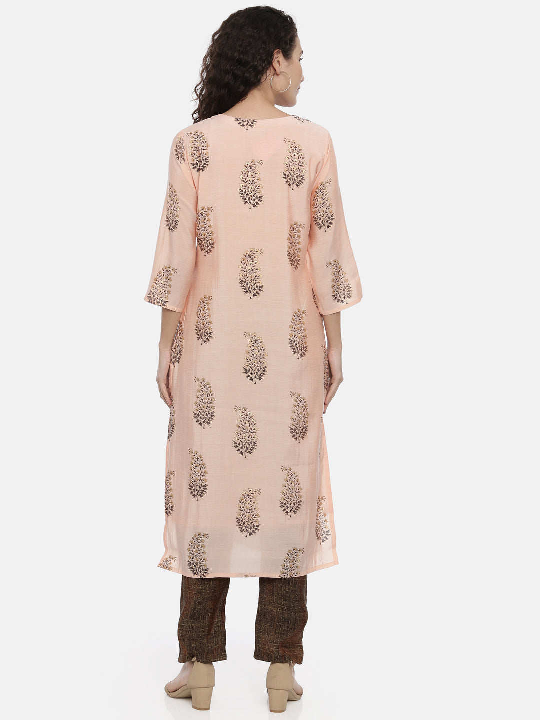Neerus Women Peach-Coloured Ethnic Motifs Printed Kurta