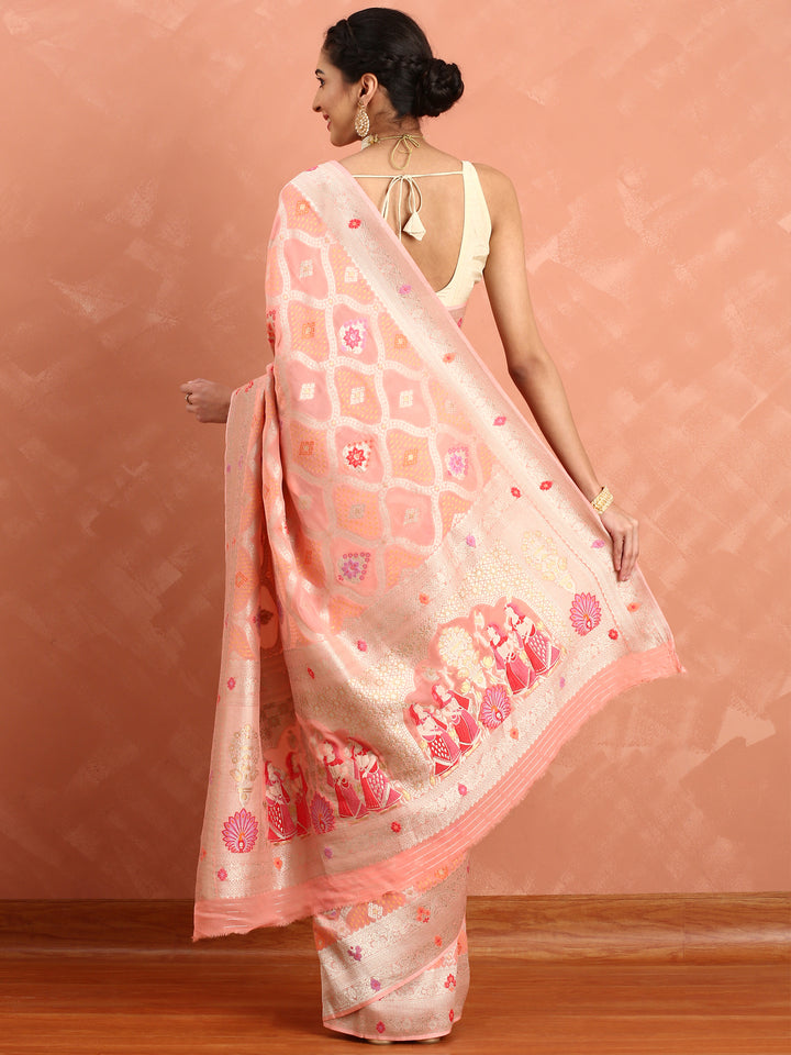 Pink khadi banaras weave saree
