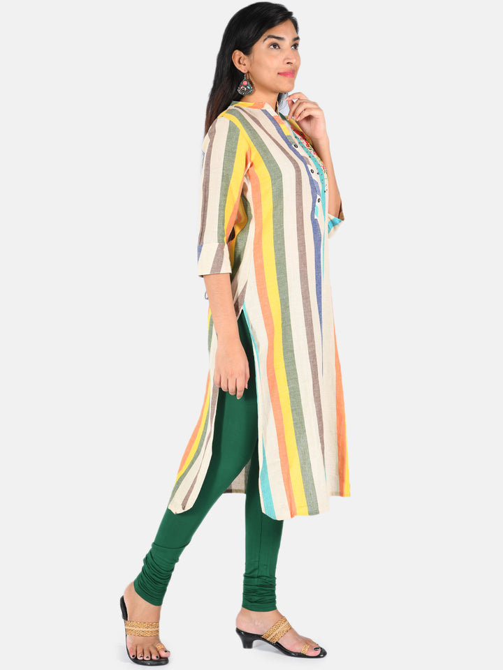 Neerus Multi rayon striped printed straight kurti - detail view 1