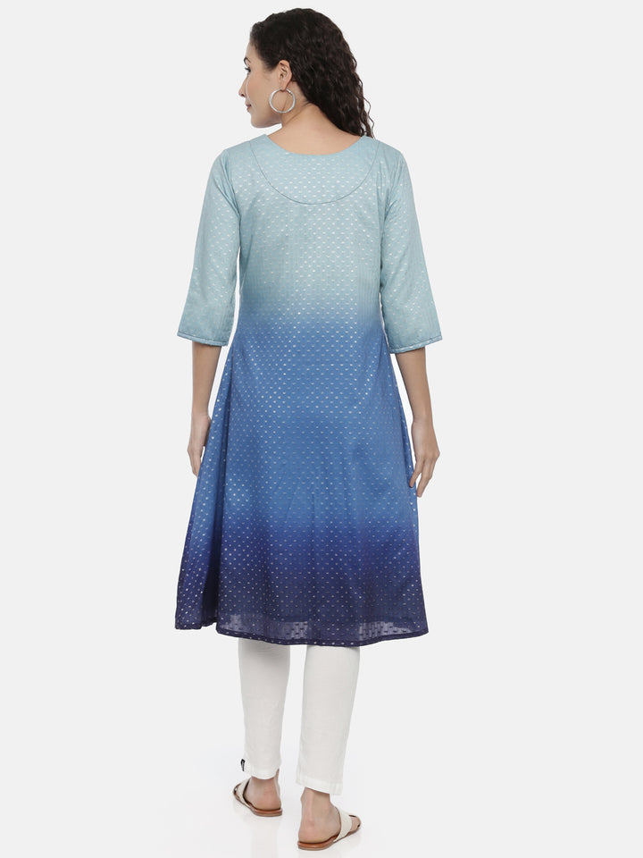 Neerus Blue Colourblocked Anarkali Kurta