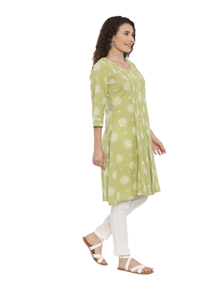 Neerus Women Green White Woven Design Anarkali Kurta