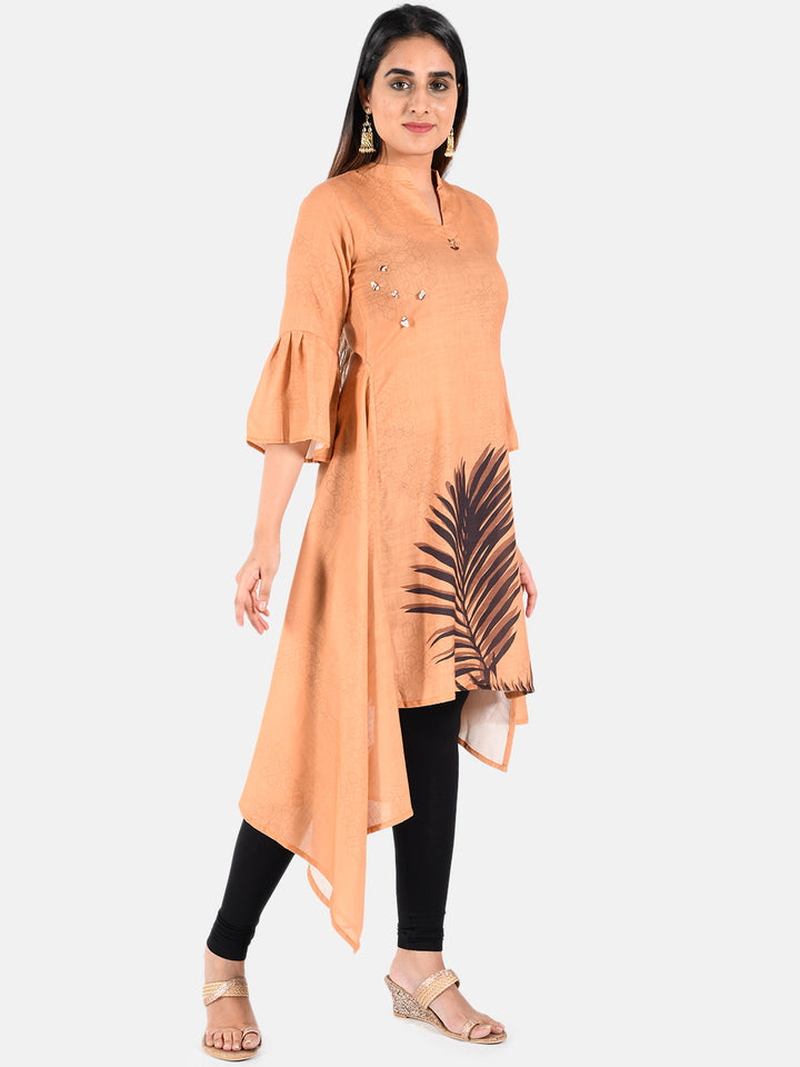 Neerus Beige printed A-Line kurta - detail view 2