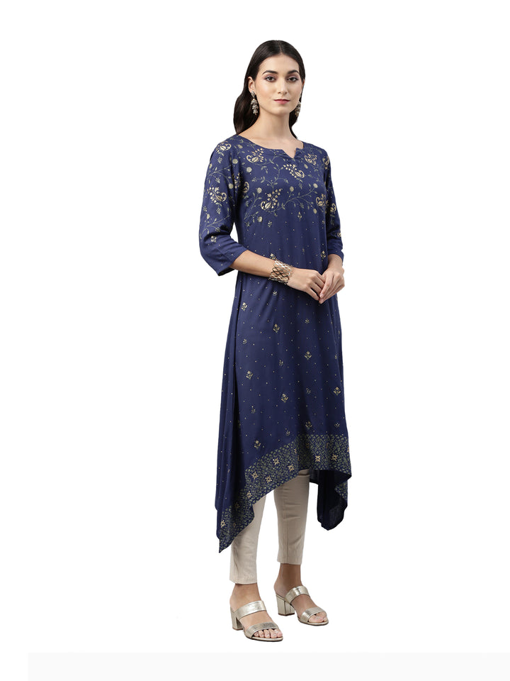 Neerus Blue printed ethnic motifs kurta - back view