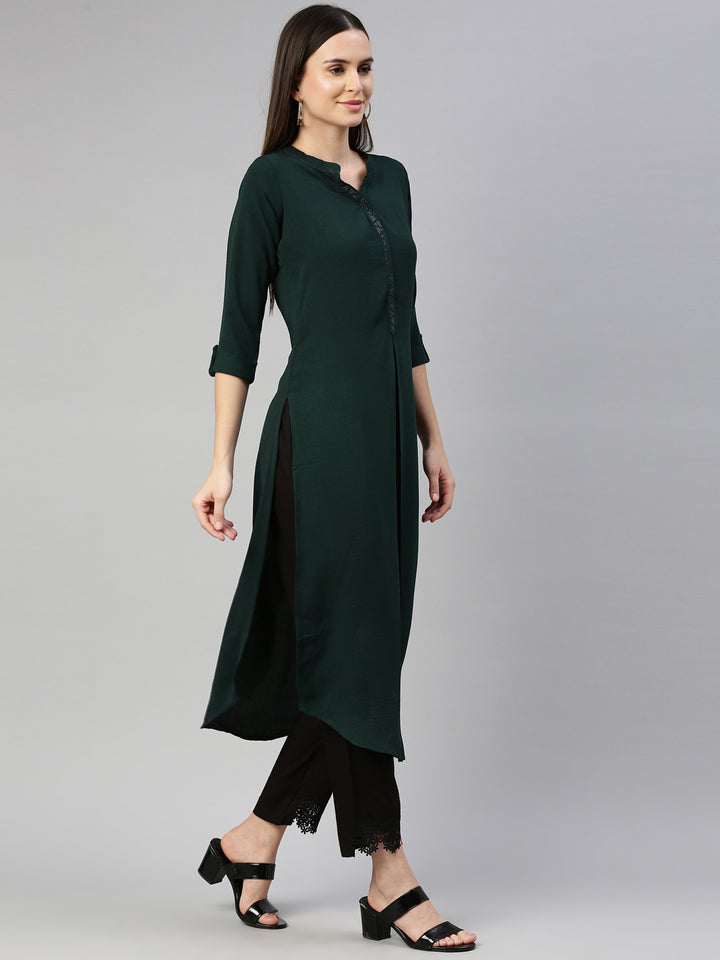 Neerus Women Green Solid Pathani Kurta