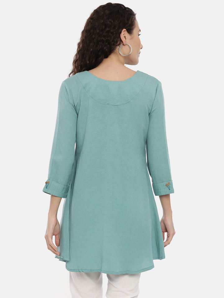 Neerus Green cotton thread embroidered kurti - side view