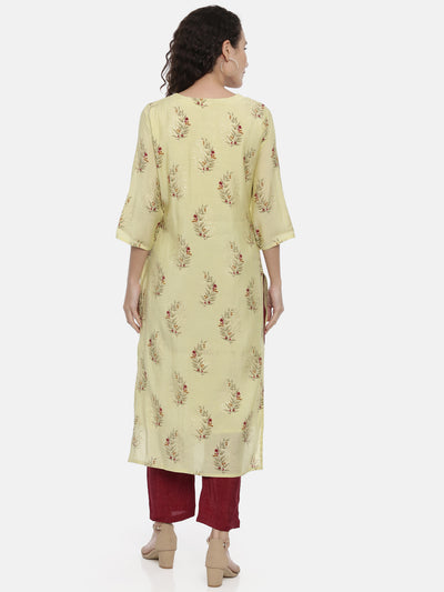 Neerus Women Green  Maroon Printed Kurta with Trousers
