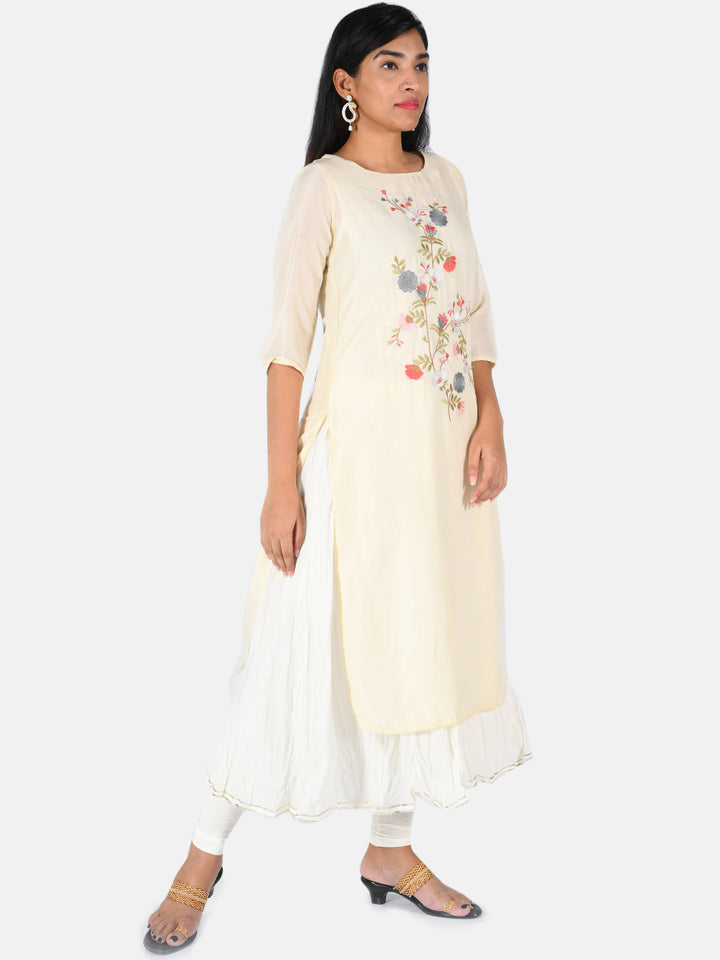 Neerus Beige embroidered kurta set with sharara - detail view 1