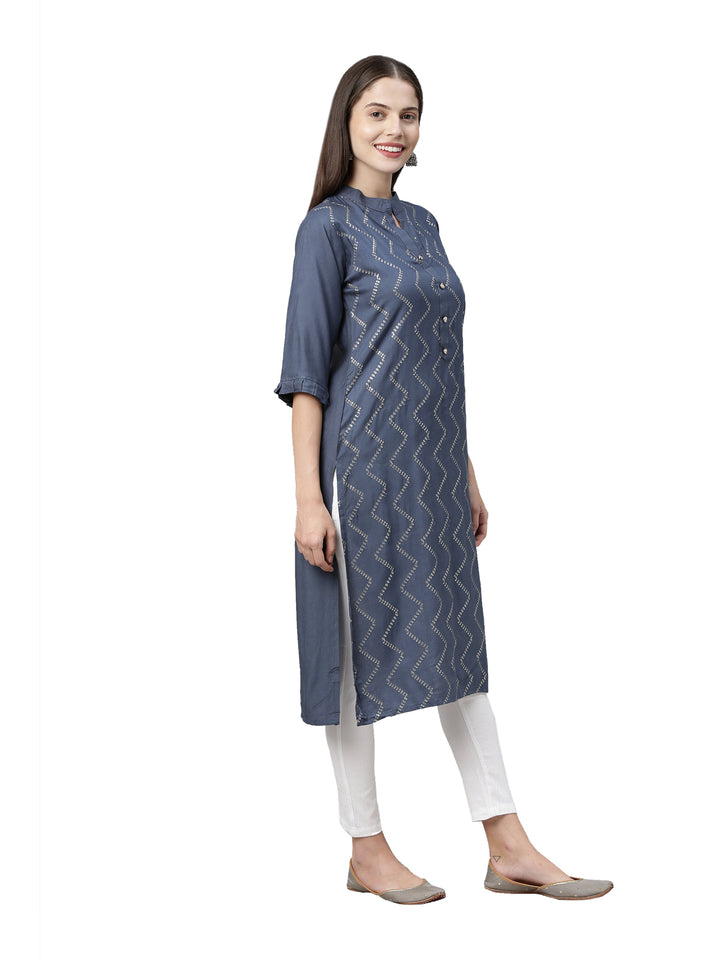 Neerus Women Blue Embellished Kurta