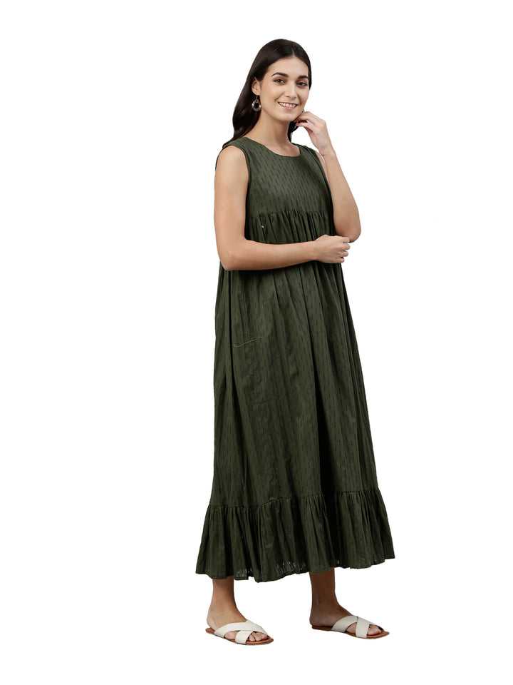 Neerus Green silk woven Anarkali kurta - back view