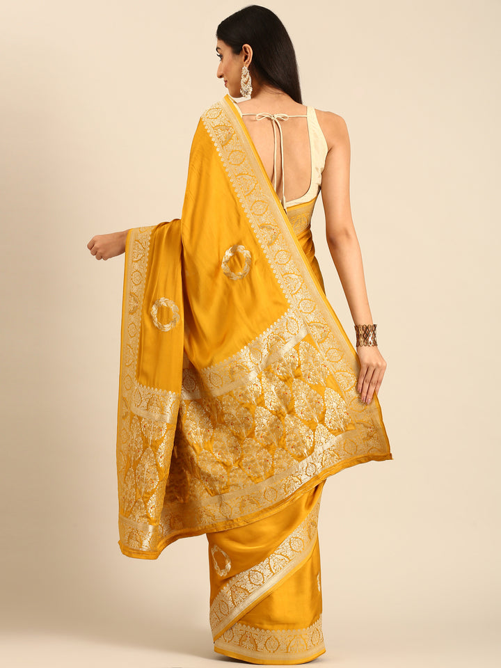 Yellow Banaras Silk Saree With Rich Zari Motifs And Border