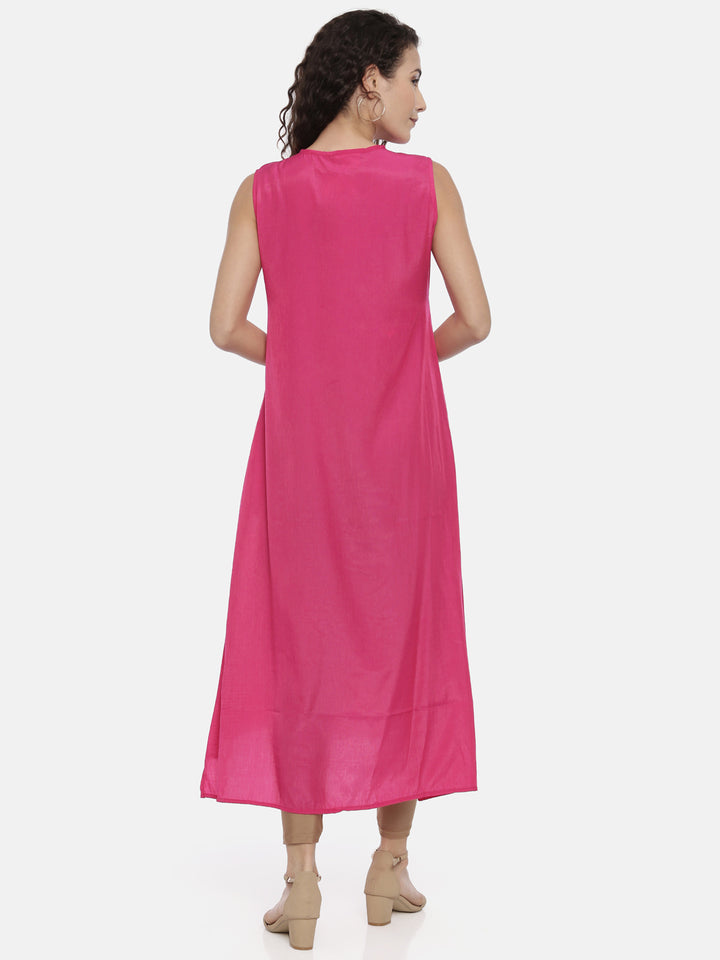 Neerus Pink floral embroidered kurta - side view