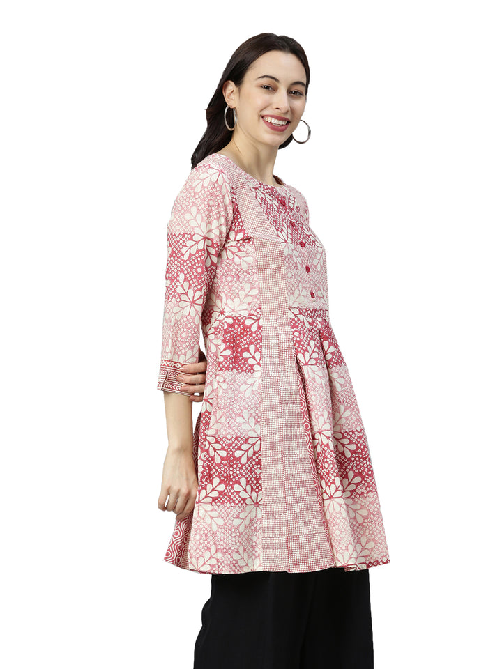 Neerus Red printed Anarkali kurta ethnic motifs - side view