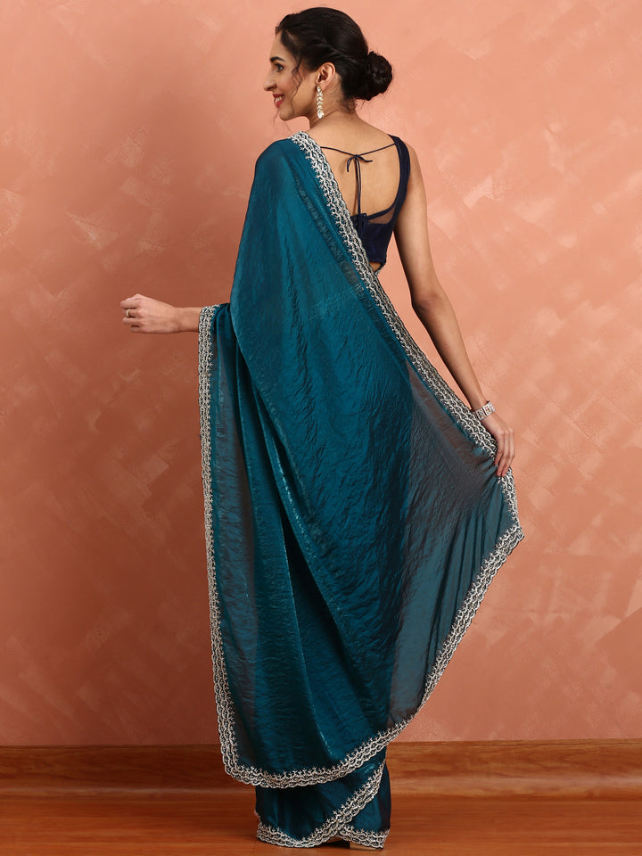 Peacock Jimmy saree with pearls & cut Dana embroidery