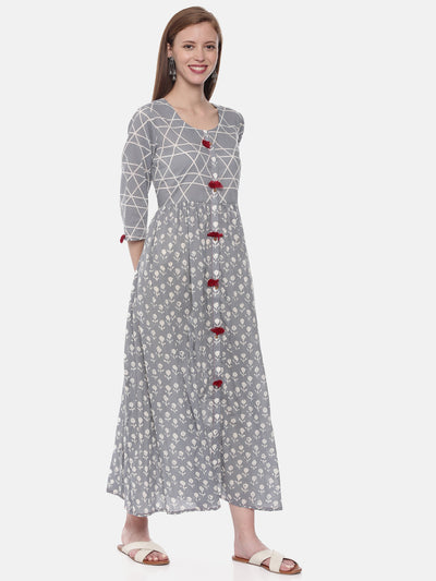 Neerus Women Grey Printed Anarkali Kurta