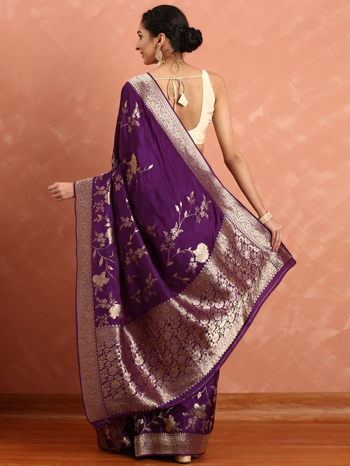 Wine banaras silk saree with gold motifs