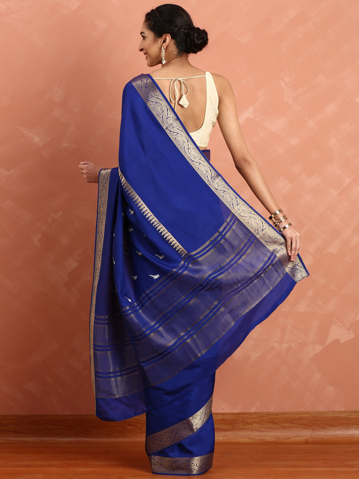 Royal blue mysore silk saree with pichvai motifs