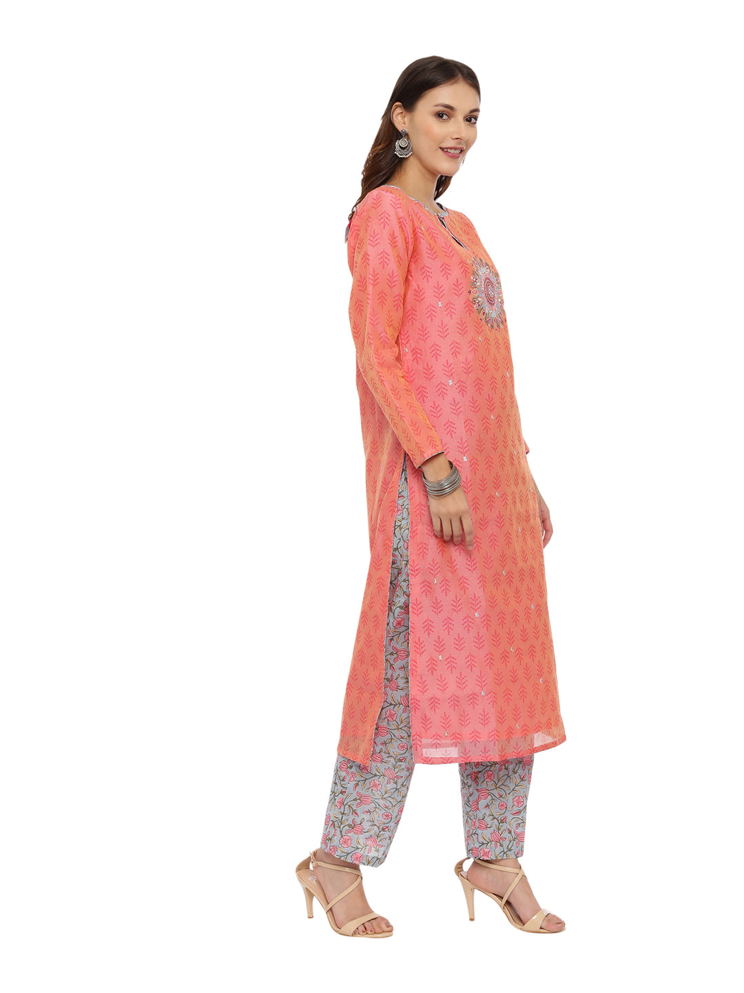 Neerus Women Peach-Coloured Woven Design Kurta with Salwar  Dupatta