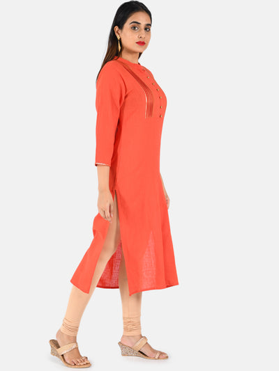 Neerus Women Coral Solid Straight Kurta