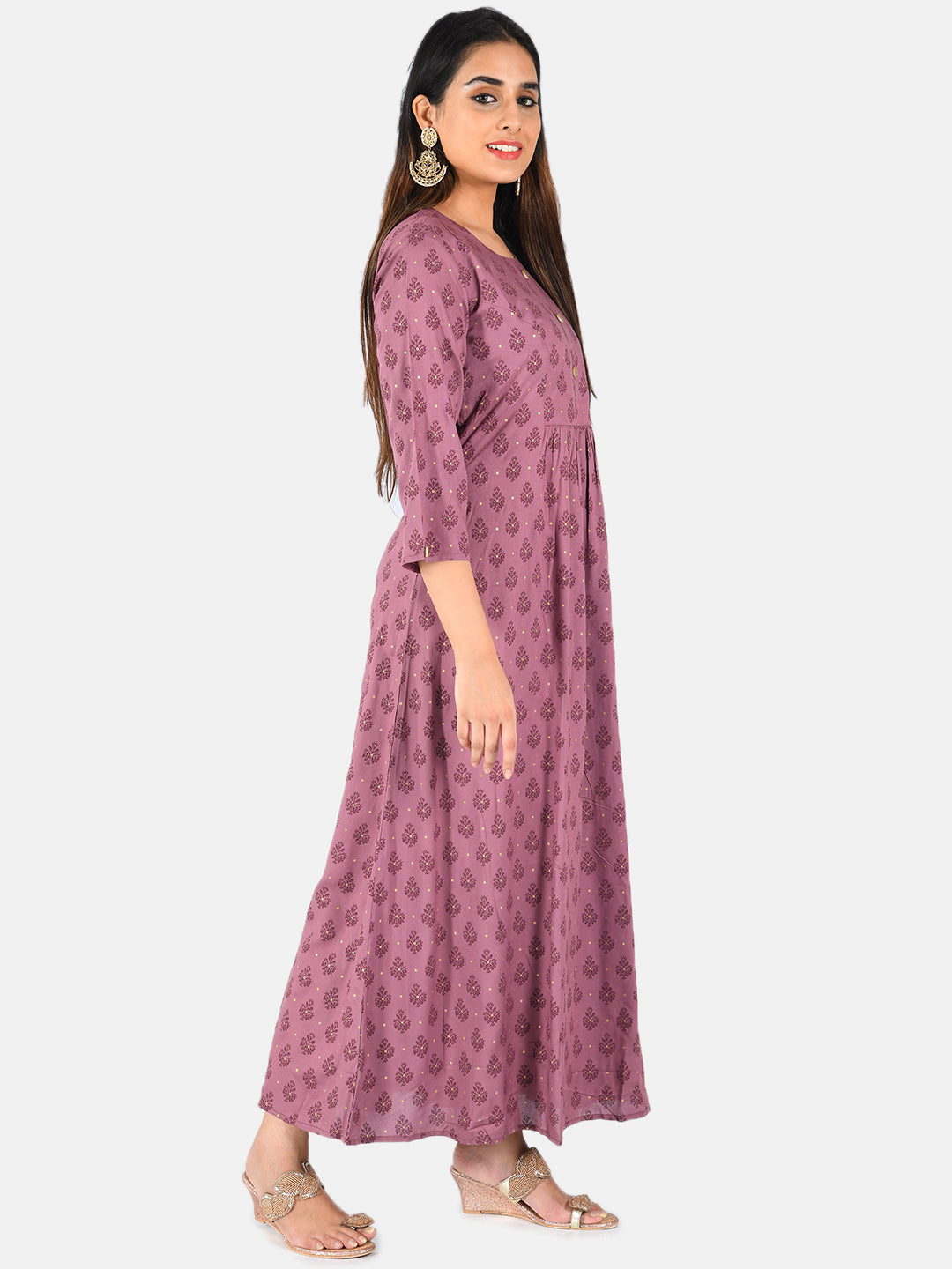 Neerus Purple printed Anarkali kurta - side view