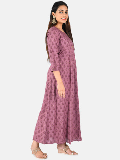 Neerus Women Mauve Printed Anarkali Kurta