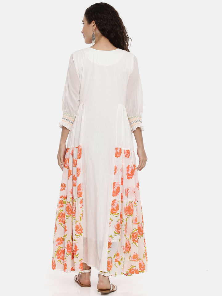 Neerus White floral thread embroidered kurta - side view