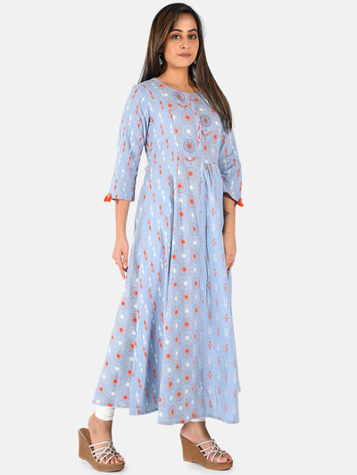 Neerus Women Blue  White Printed Straight Kurta