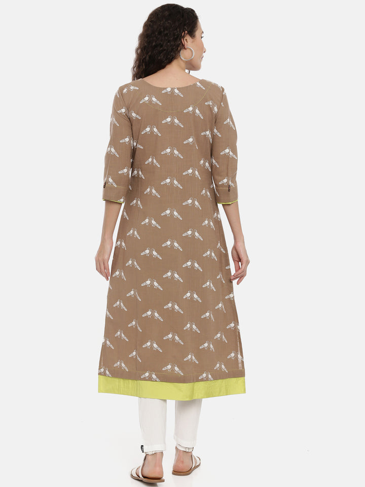 Neerus Brown printed straight kurta - side view
