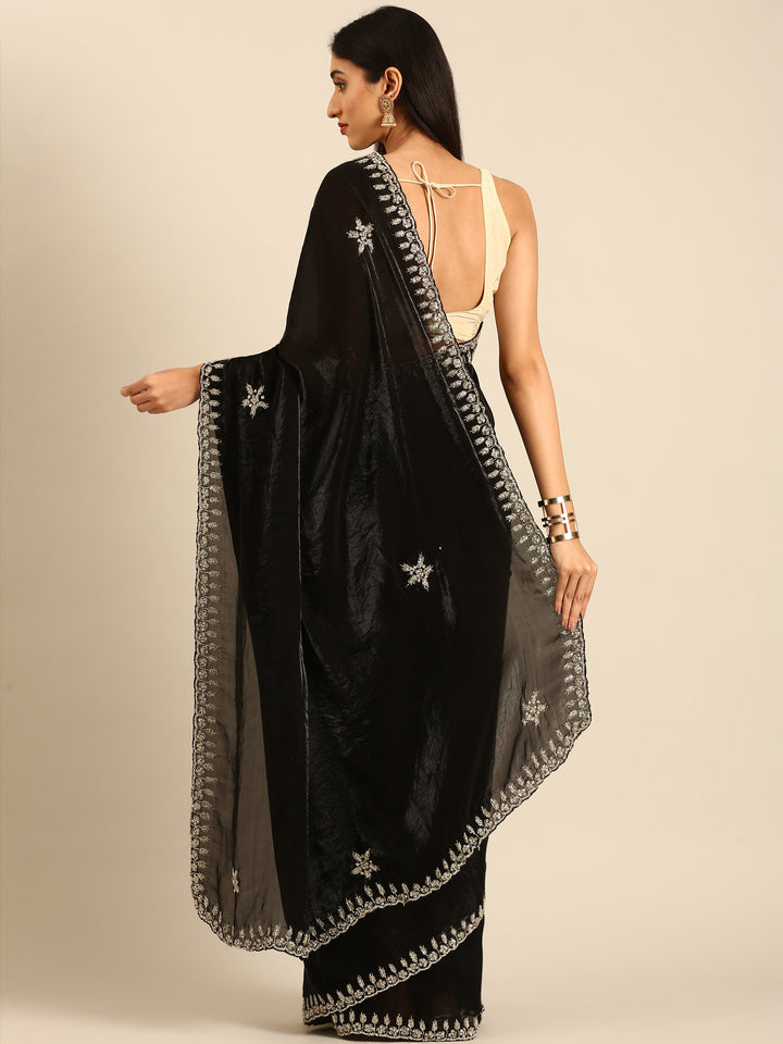 Black Shimmer Tissue Saree With Cut Dana & Swarovski Embroidery
