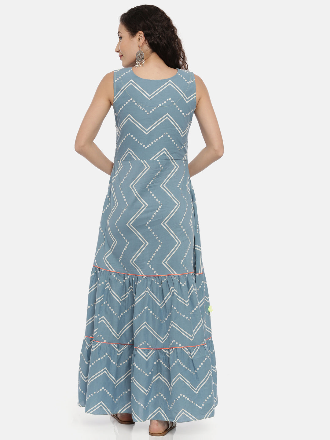 Neerus Blue Chevron Printed Kurta