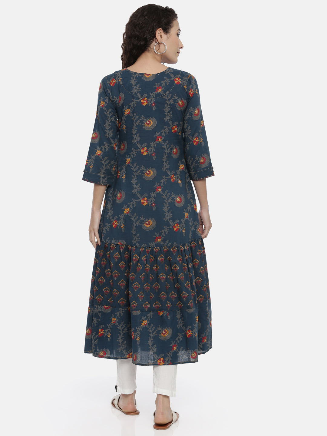 Neerus Blue printed ethnic kurta for women - side view