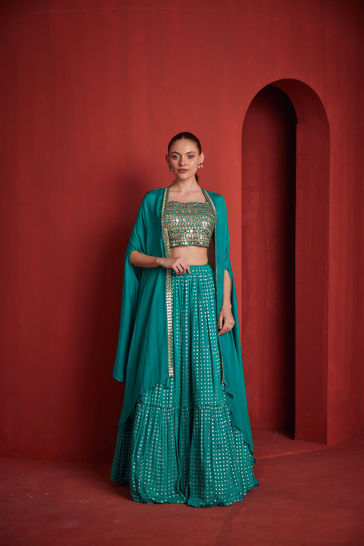 Neerus Womens Rama Color Banaras Fabric Ghagra Set