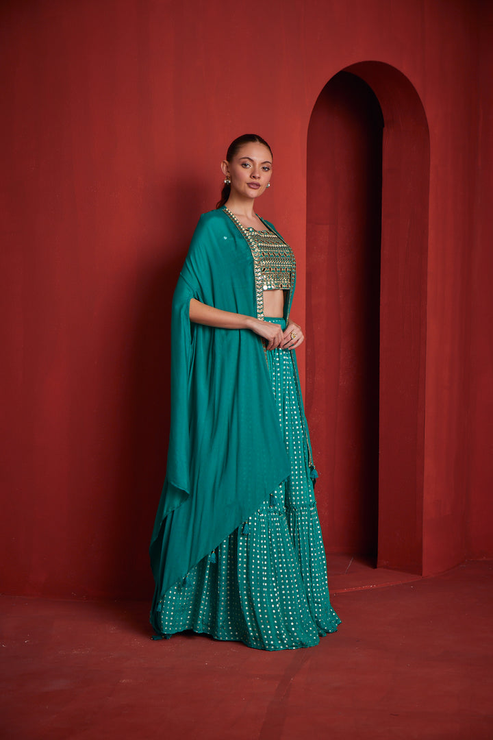 Neerus Womens Rama Color Banaras Fabric Ghagra Set