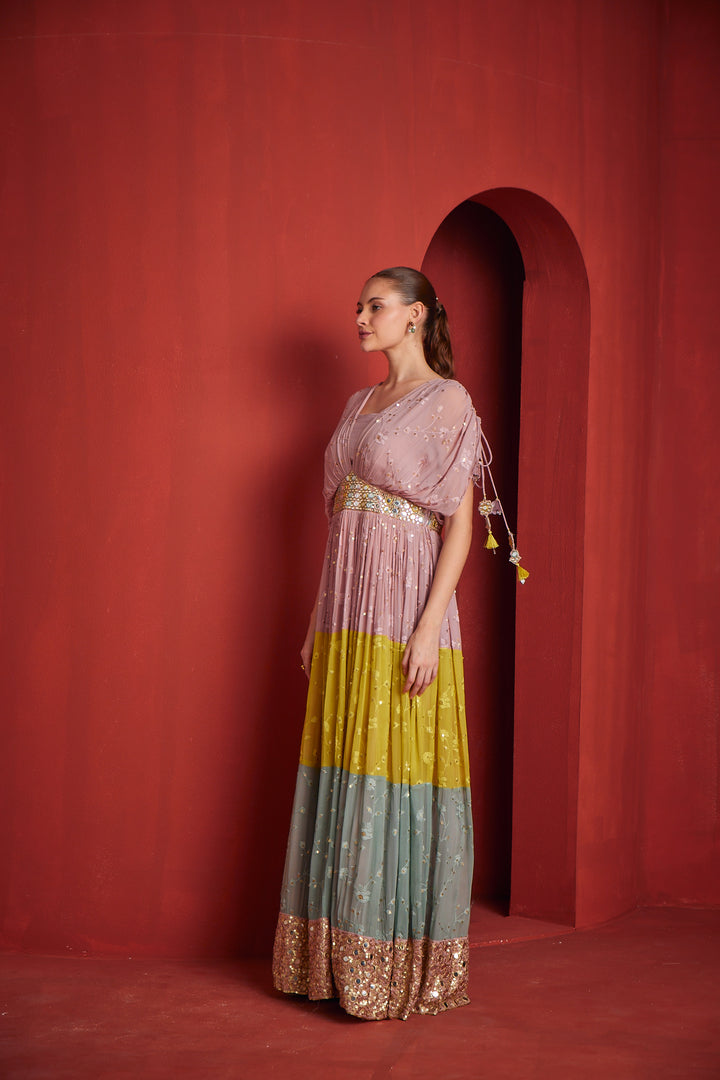 Neerus Multi organza embellished gown - back view
