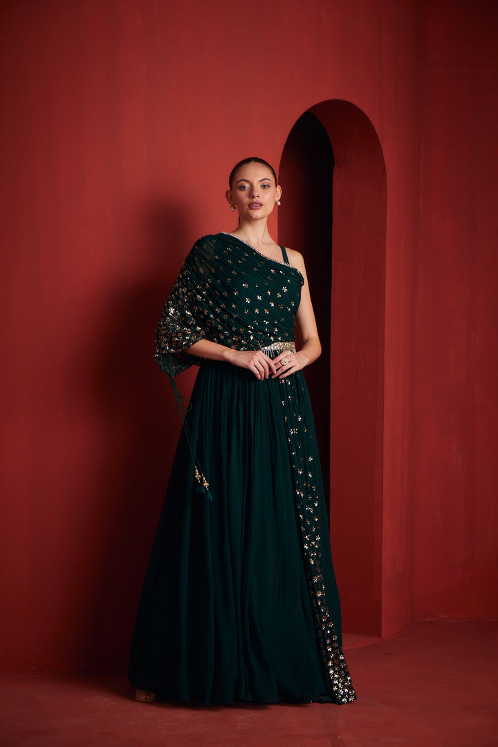 Neerus Green georgette suit set - side view