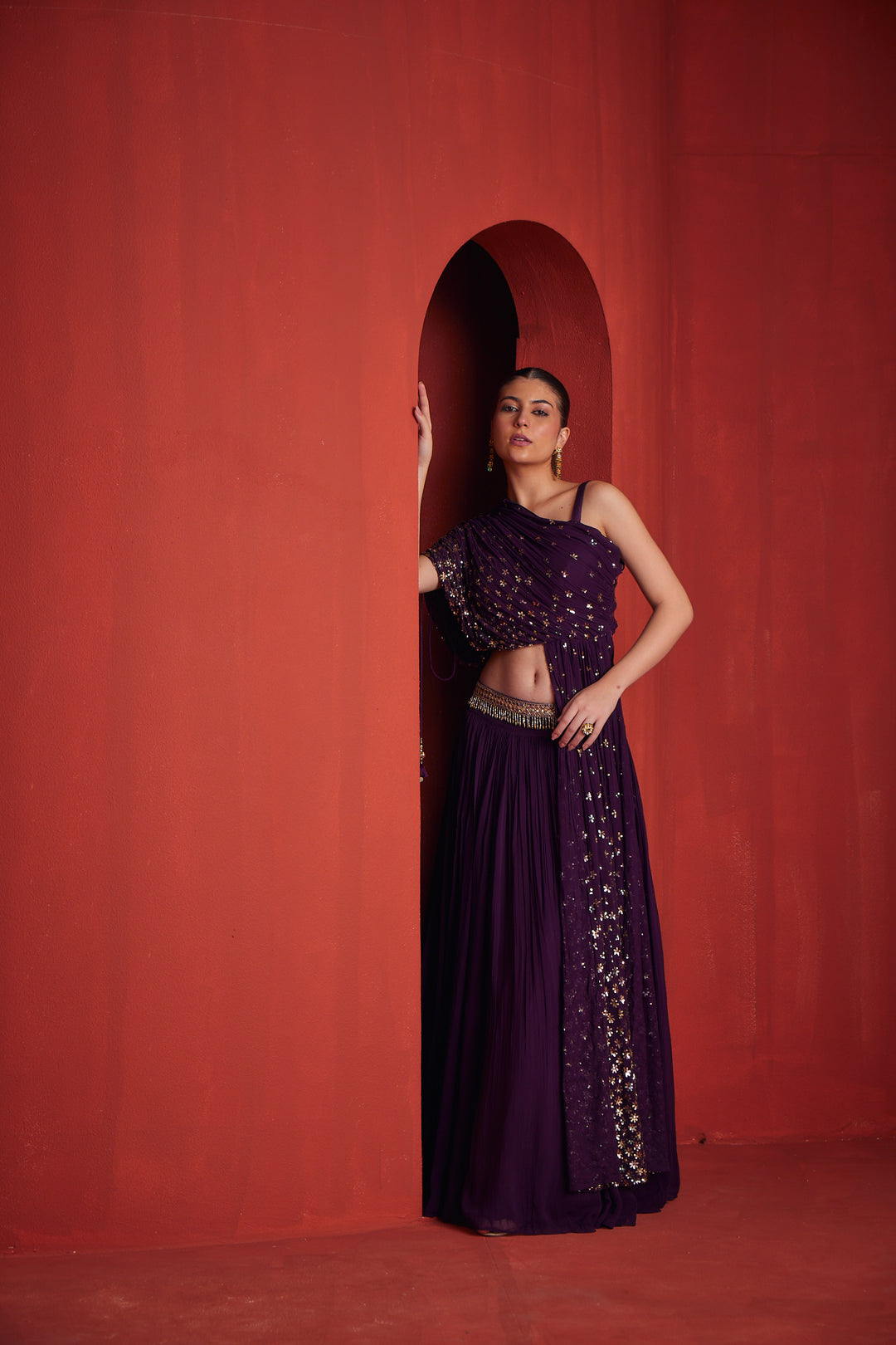 Neerus Womens Wine Color Georgette Fabric Ghagra Set